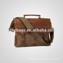 Bolso de escuela de lona de cuero de lienzo Bolso de escuela de portátil de hombro